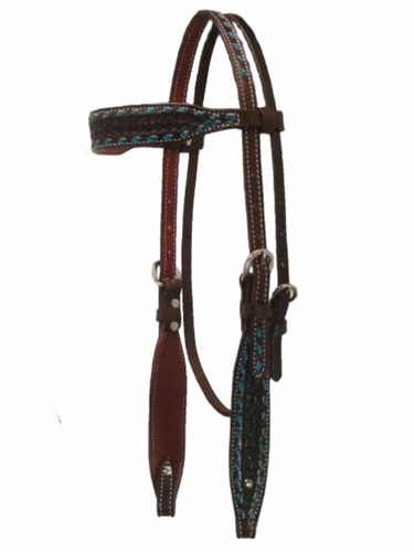 Scott Thomas Browband Border Turquoise Buckstitch Chocolate Headstall HBB113
