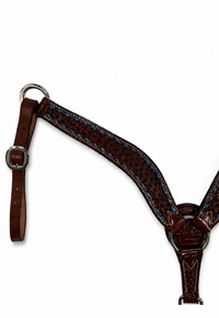 Scott Thomas Chocolate Snowflake Turquoise Buckstitch Breast Collar C171