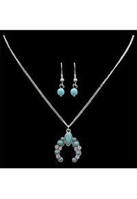Silver and Turquoise Squash Blossom Jewelry Set DNE0736SBTQ