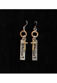 Silver Strike Earrings Cross Y'all Need Jesus D4600111