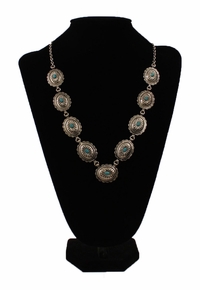 Silver Strike Necklace Antique Silver Conchos with Turquoise DN0478SBTQ