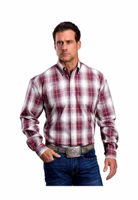 Stetson Mens Wine Ombre Plaid Western Shirt 0579-2007