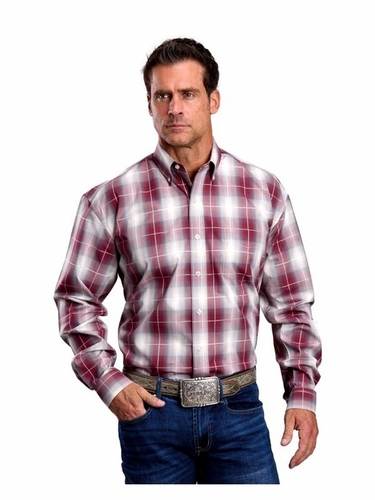 Stetson Mens Wine Ombre Plaid Western Shirt 0579-2007