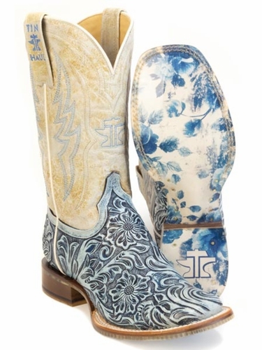 Tin Haul Womens Charmcut Floral Tooled Floral Sole Boot 0007-1572