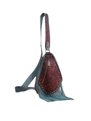Trinity Ranch Tooled Fringe Crossbody Sling Bag TR193-2102