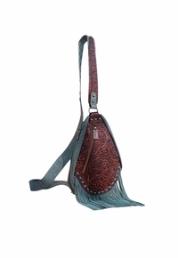 Trinity Ranch Tooled Fringe Crossbody Sling Bag TR193-2102