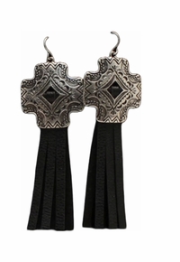 Western Blazin Roxx Silver Cross Leather Tassel Earrings 30441