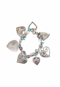 Western Turquoise & Silver Heart Charm Bracelet 29264