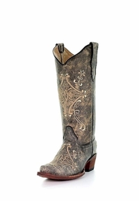 Women's Circle G by Corral Black Crackle Bone Embroidery Boots L5048