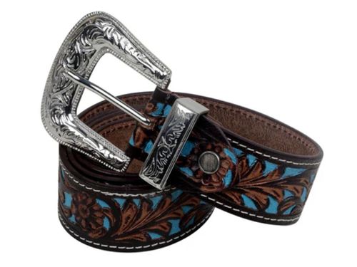 Womens Myra Turquoise Hand-Tooled Leather Belt S-2927