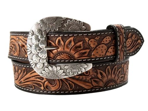 Women�s Angel Ranch Hand Tooled Sunflower Cactus Belt D140011202