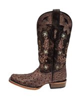 Womens Corral Floral and Horseshoe Embroidery Brown Square Toe Boot A4851