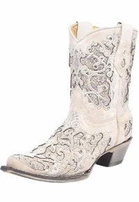 Womens Corral White Glittered Inlay Wedding Cowboy Boots A3550