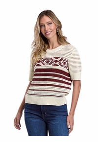 Womens Stetson Cotton Short Sleeve Crochet Sweater 0539-3007 WH