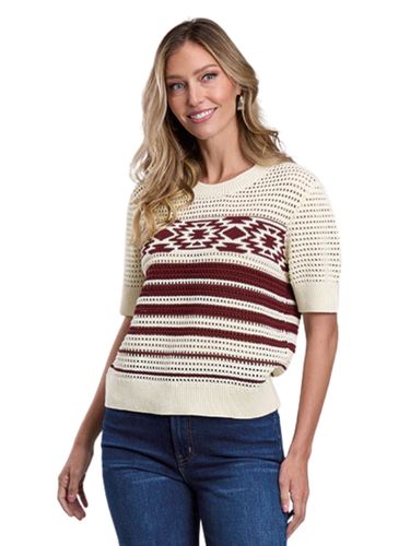 Womens Stetson Cotton Short Sleeve Crochet Sweater 0539-3007 WH