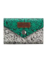 Wrangler Genuine Hair-On Cowhide Floral Tooled Card Holder WG224-W070