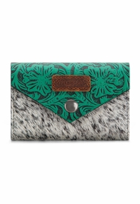 Wrangler Genuine Hair-On Cowhide Floral Tooled Card Holder WG224-W070