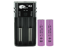 BUNDLE: Imren K2 2-Channel Charger for Li-ion with 2 x Imren 30QP INR 18650 3000mAh 3.7V Unprotected High-Drain 15A Lithium Ion (Li-ion) Flat Top Batteries