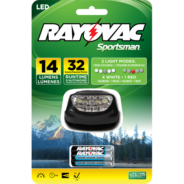 Rayovac Sportsman 5LED Headlight White and Red LEDs 14 Lumens