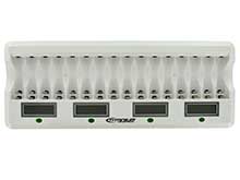 Titanium Innovations MD-1600L 16-Bay Smart Fast Battery Charger with LCD Display - NIMH AA and AAAs - AC 100-240V + DC Adapters
