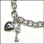 Heart Lock and Key Link Silver Bracelet with Clasp 7" - 7.5"