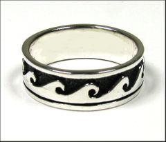 Men's Ocean Wave Silver Band Ring Plus Size 15