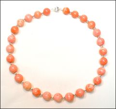 Pink Shell Bead (12 mm) Necklace with Silver Beads