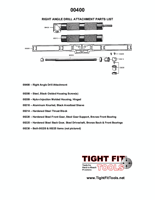 Parts List For Right Angle Drill Attachment