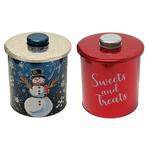 New for 2025 - Holiday Glitter Cookie Jar Tins - 2 Des (12 tins)