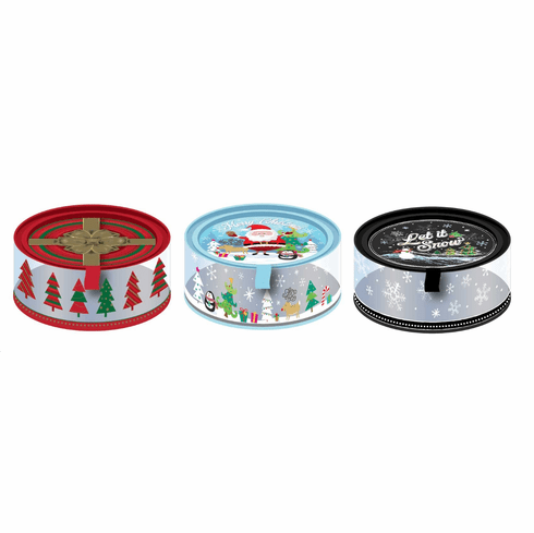 Tall Round Clear Holiday Containers (12 tins) - Item # 978117-12