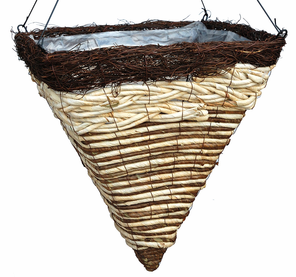 Maize rope & salim square cone hanging basket 14"/14"