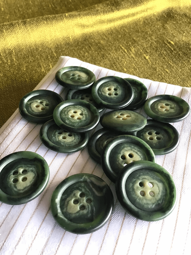 Antique Green Sage 4 Hole Italian Button 1" (25mm) 40L Vintage Sewing
