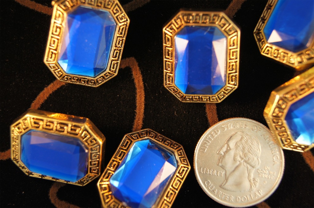Royal Blue Gem Vintage Gold Shank Buttons 1