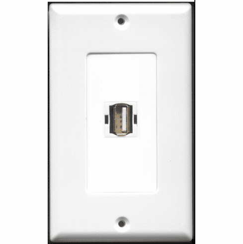 1 GANG - 1 PORT JACK USB 2.0 A/A Female Decora Keystone Coupler White Wallplate WP-0002