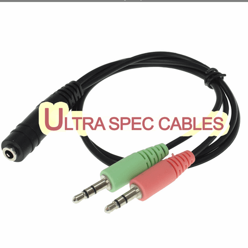 12.5 inch Headset and Microphone Adapter 3.5mm Stereo Female to 2 x 3.5mm Stereo Male, Plugs into your computer for Audio and Microphone use