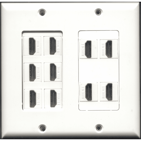 2 GANG - 10 Port HDMI WALL PLATE DECORA INSERT TYPE WHITE (FEMALE COUPLER) WP-0015