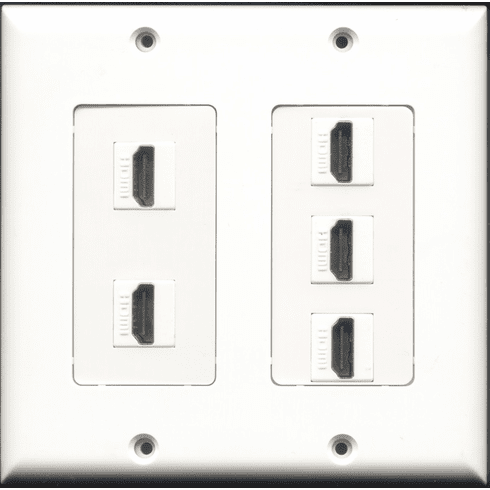 2 GANG - 5 Port HDMI WALL PLATE DECORA INSERT TYPE WHITE (FEMALE COUPLER) WP-0010