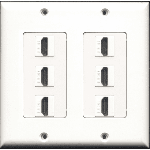 2 GANG - 6 Port HDMI WALL PLATE DECORA INSERT TYPE WHITE (FEMALE COUPLER) WP-0011