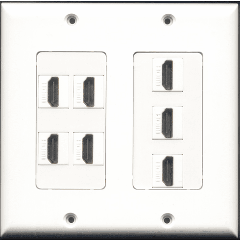 2 GANG - 7 Port HDMI WALL PLATE DECORA INSERT TYPE WHITE (FEMALE COUPLER) WP-0012