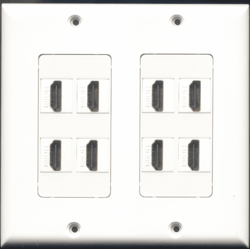 2 GANG - 8 Port HDMI WALL PLATE DECORA INSERT TYPE WHITE (FEMALE COUPLER) WP-0013