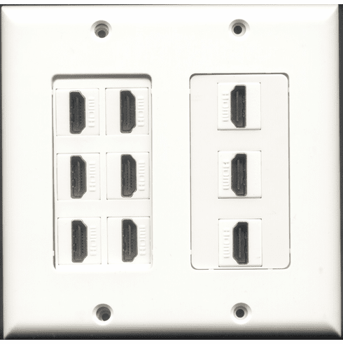 2 GANG - 9 Port HDMI WALL PLATE DECORA INSERT TYPE WHITE (FEMALE COUPLER) WP-0014