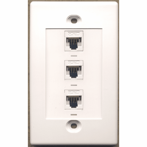 3 Port Cat5e Wall Plate - Flat Recessed White