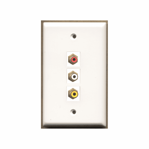 3 port COMPOSITE RCA WALL PLATE - RED WHITE YELLOW (FEMALE keystone COUPLER TYPE) WP-0019-a