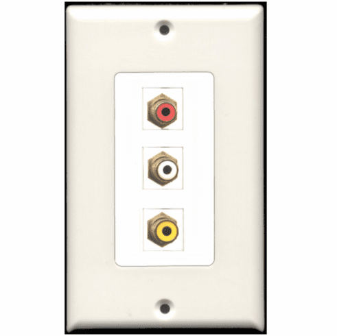 3 port COMPOSITE RCA WALL PLATE - RED WHITE YELLOW (FEMALE SCREW IN COUPLER TYPE) WP-0019-b