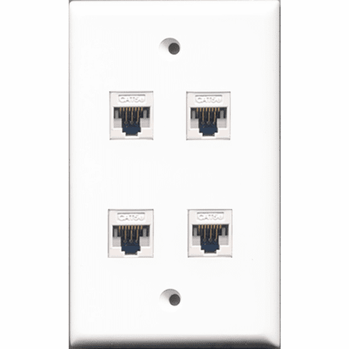 4 Port Cat5e Wall Plate - Flat Type - White
