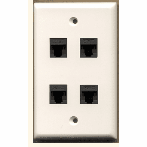 4 Port Cat5e Wall Plate - Flat White w/black ports