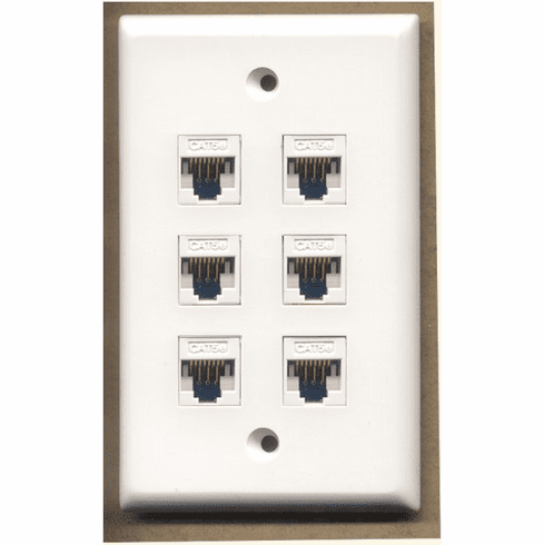 6 Port Cat5e/Cat6 110 Type (Punchdown) Wall Plate - White