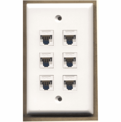 6 Port Cat6 Wall Plate - Flat White