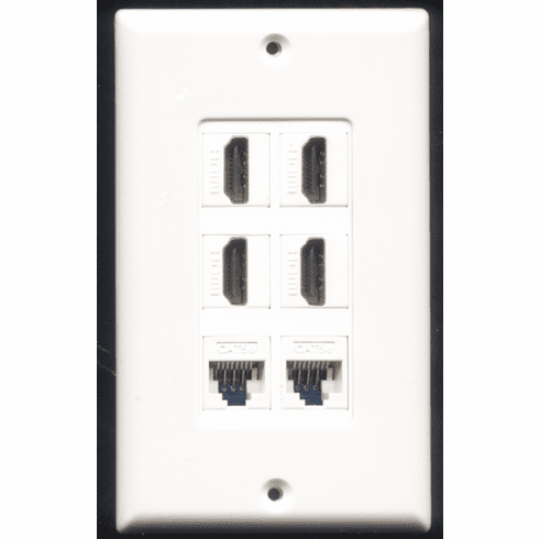 6 Port HDMI/Cat5e Wall Plate - Decora White  -4xHDMI and 2xCat5e 