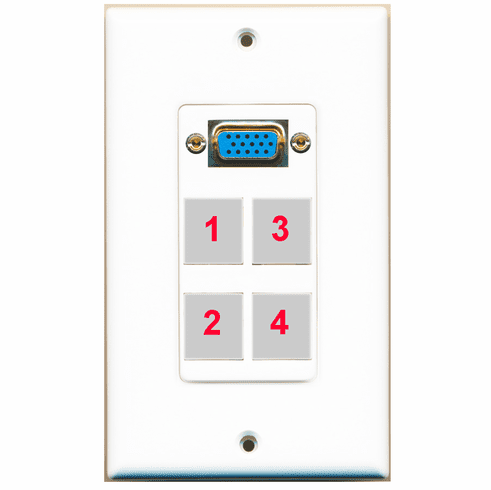 Custom 1 Gang Wall Plate with 1 SVGA and 4 Keystone Ports